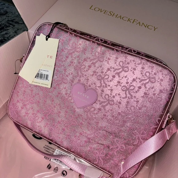 LoveShackFancy state laptop case / bag pink coquette bow print - Picture 5 of 9